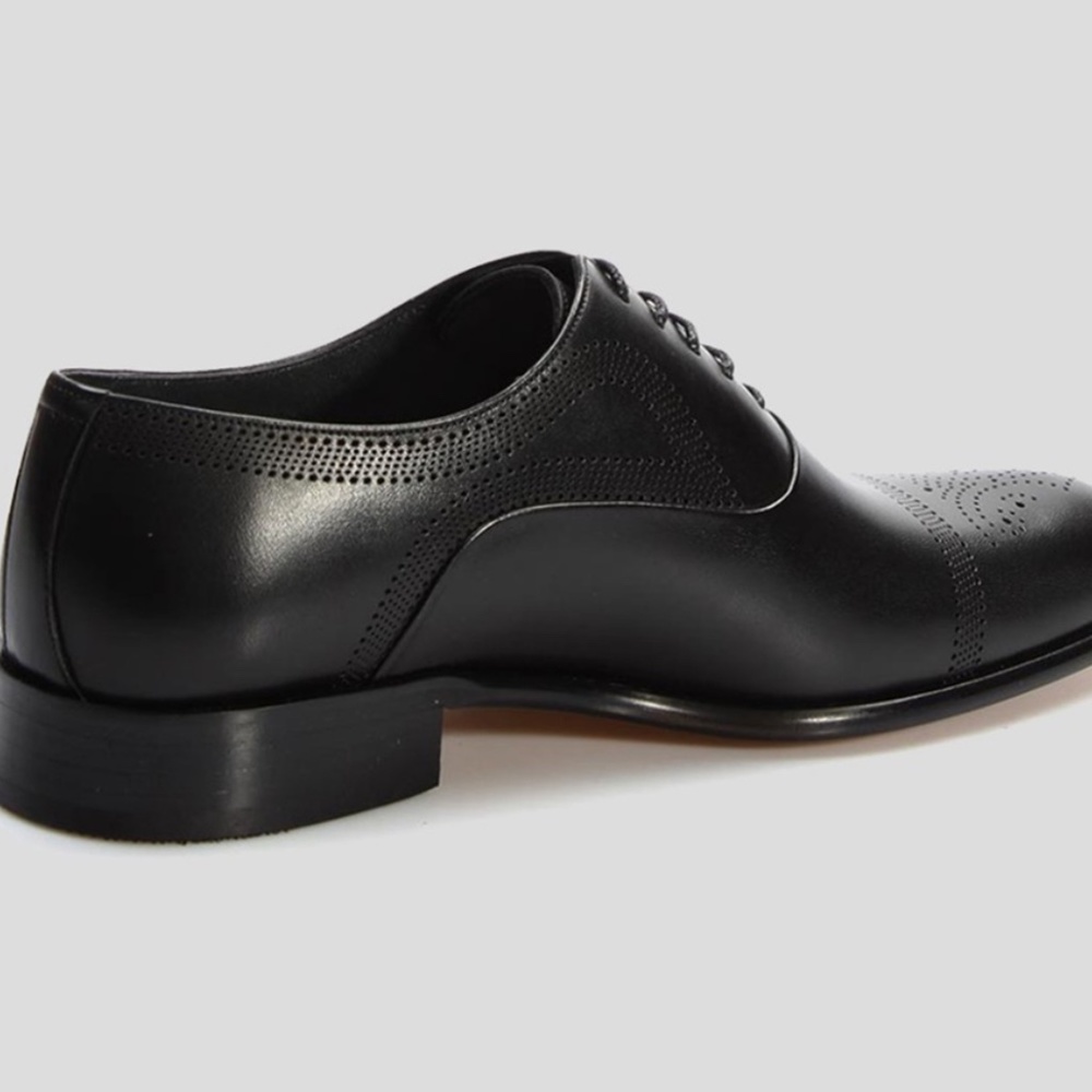 Sposami Black Men's Genuine Leather Oxford Shoes - Leather Sole - Picture 3 of 6
